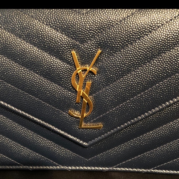 Brand New SAINT LAURENT Envelope Wallet on a Chain Embossed Leather - Picture 2 of 6